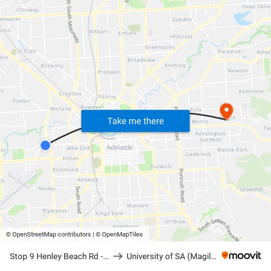 Stop 9 Henley Beach Rd - North side to University of SA (Magill Campus) map