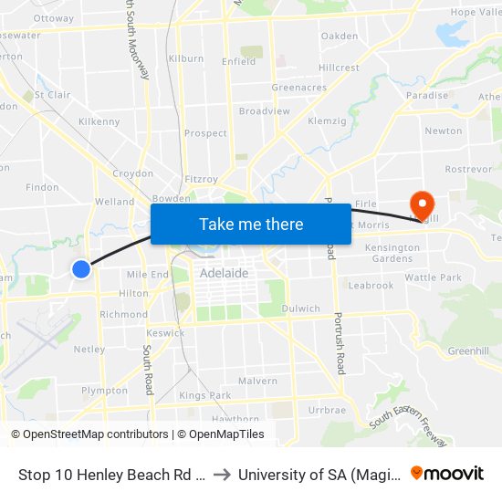 Stop 10 Henley Beach Rd - North side to University of SA (Magill Campus) map