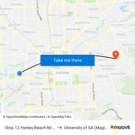 Stop 12 Henley Beach Rd - South side to University of SA (Magill Campus) map