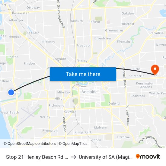 Stop 21 Henley Beach Rd - North side to University of SA (Magill Campus) map