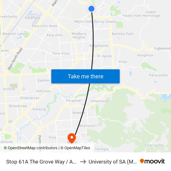 Stop 61A The Grove Way / Atlantis Dr - East side to University of SA (Magill Campus) map