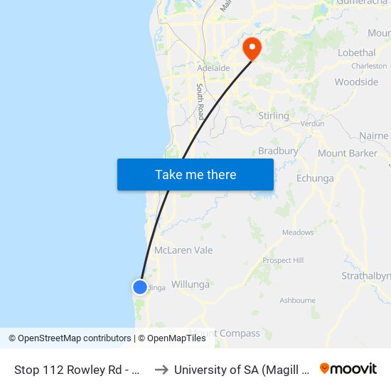 Stop 112 Rowley Rd - West side to University of SA (Magill Campus) map