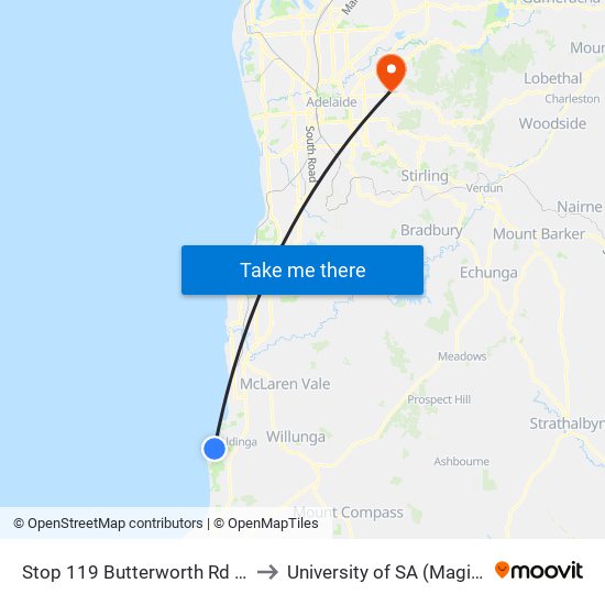 Stop 119 Butterworth Rd - South side to University of SA (Magill Campus) map