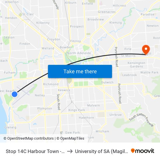 Stop 14C Harbour Town - South side to University of SA (Magill Campus) map