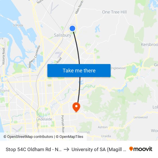 Stop 54C Oldham Rd - North side to University of SA (Magill Campus) map