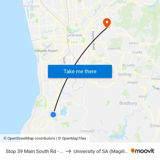 Stop 39 Main South Rd - West side to University of SA (Magill Campus) map
