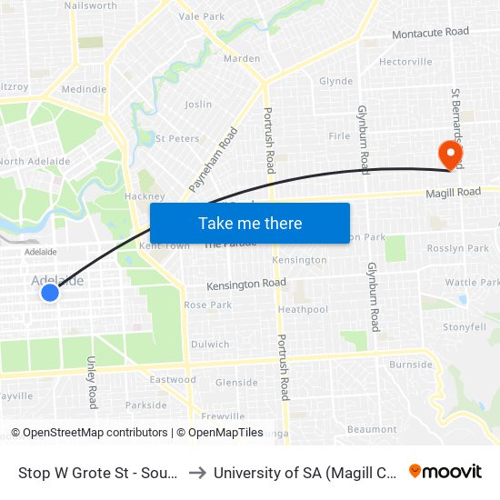 Stop W Grote St - South side to University of SA (Magill Campus) map