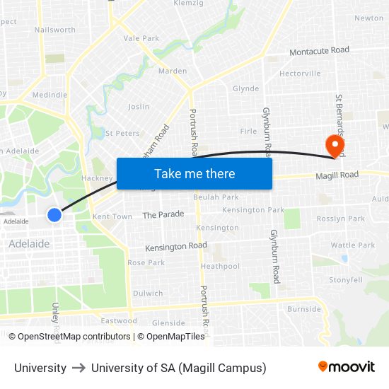 University to University of SA (Magill Campus) map