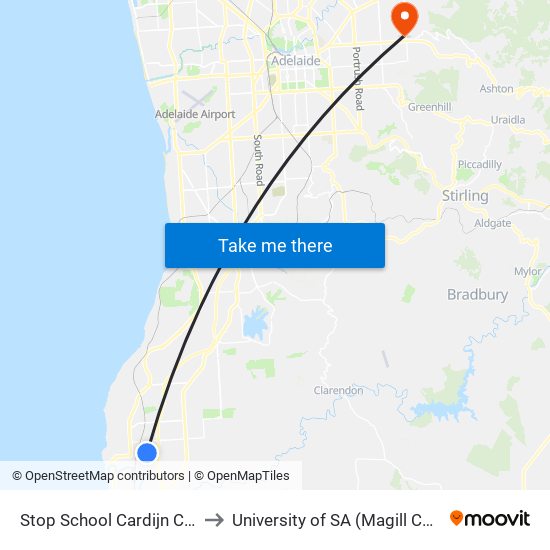 Stop School Cardijn College to University of SA (Magill Campus) map