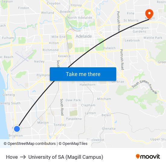 Hove to University of SA (Magill Campus) map