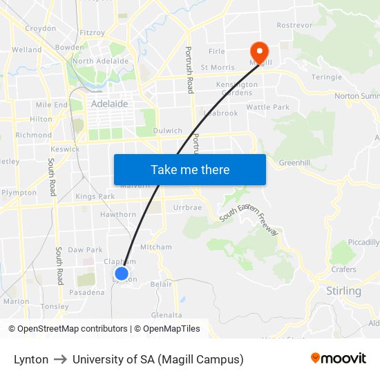 Lynton to University of SA (Magill Campus) map