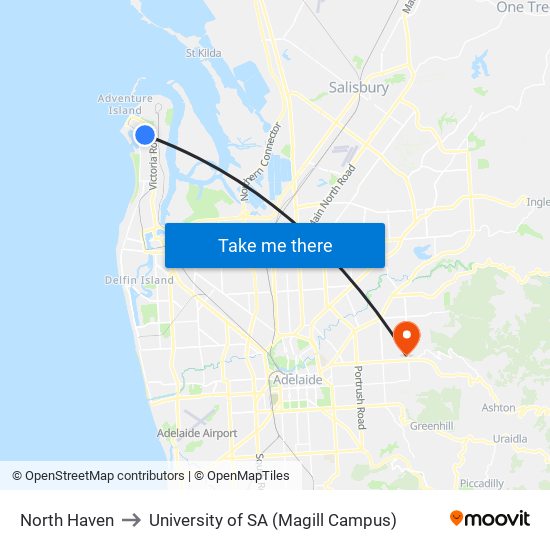 North Haven to University of SA (Magill Campus) map