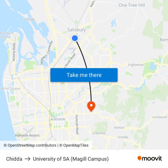 Chidda to University of SA (Magill Campus) map