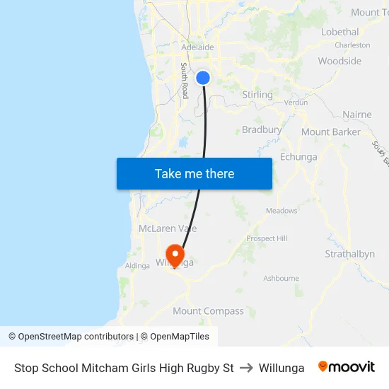Stop School Mitcham Girls High Rugby St to Willunga map