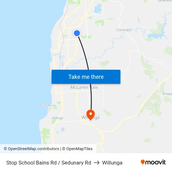 Stop School Bains Rd / Sedunary Rd to Willunga map