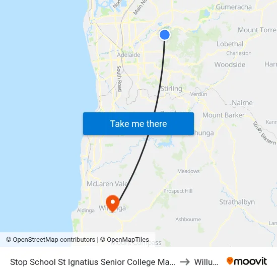 Stop School St Ignatius Senior College Manresa Ct to Willunga map