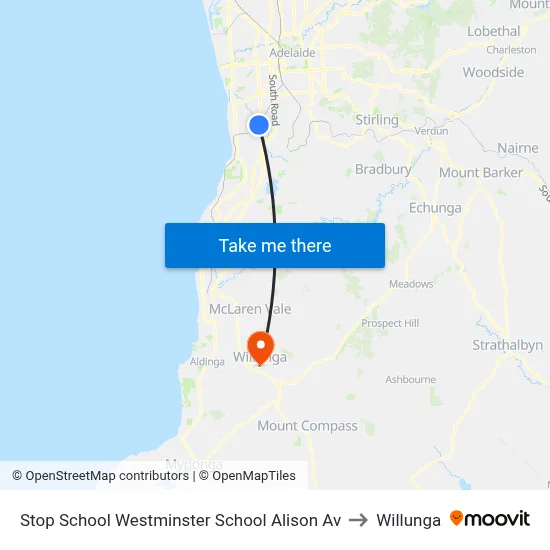 Stop School Westminster School Alison Av to Willunga map