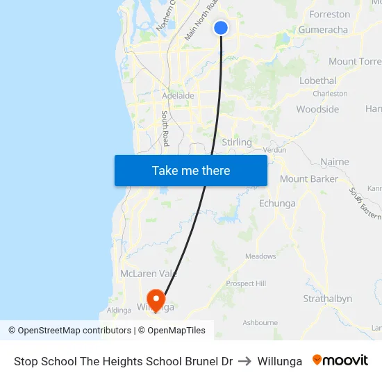 Stop School The Heights School Brunel Dr to Willunga map