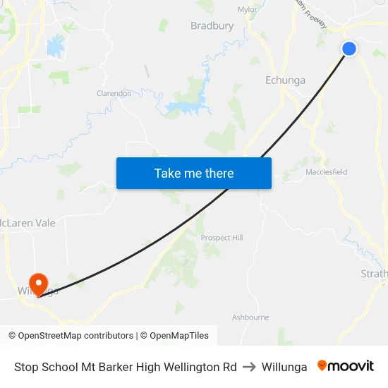 Stop School Mt Barker High Wellington Rd to Willunga map