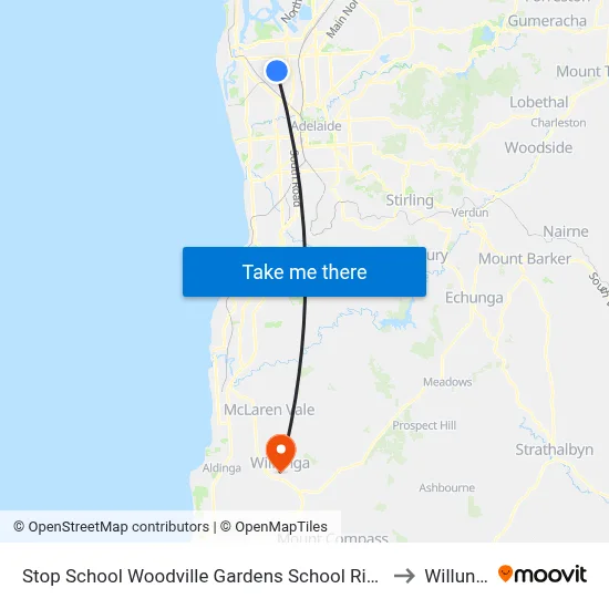 Stop School Woodville Gardens School Ridley Gr to Willunga map