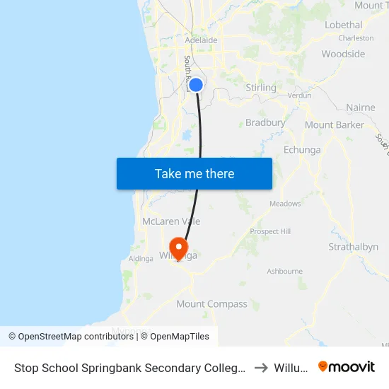 Stop School Springbank Secondary College Daws Rd to Willunga map