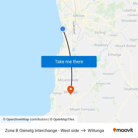 Zone B Glenelg Interchange - West side to Willunga map