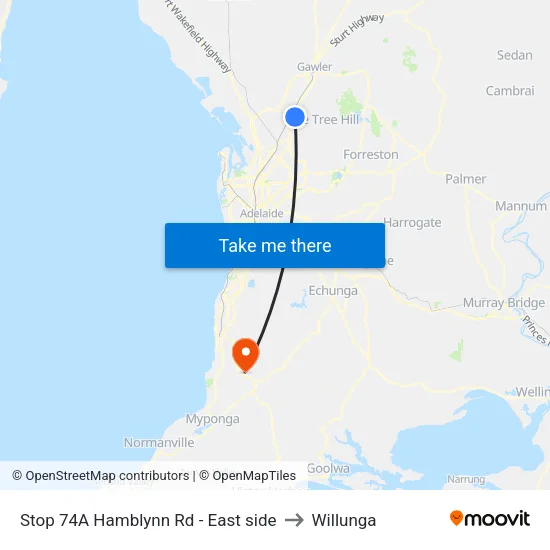 Stop 74A Hamblynn Rd - East side to Willunga map
