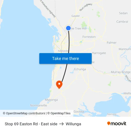 Stop 69 Easton Rd - East side to Willunga map