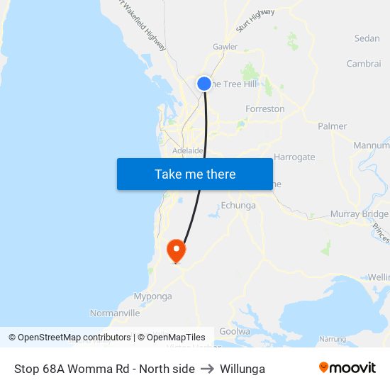 Stop 68A Womma Rd - North side to Willunga map