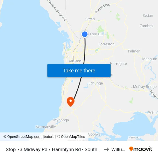 Stop 73 Midway Rd / Hamblynn Rd - South West side to Willunga map