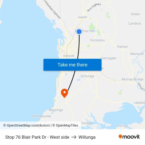 Stop 76 Blair Park Dr - West side to Willunga map