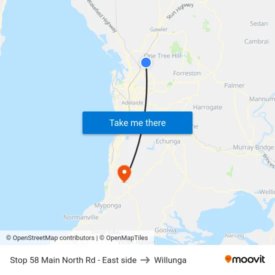 Stop 58 Main North Rd - East side to Willunga map