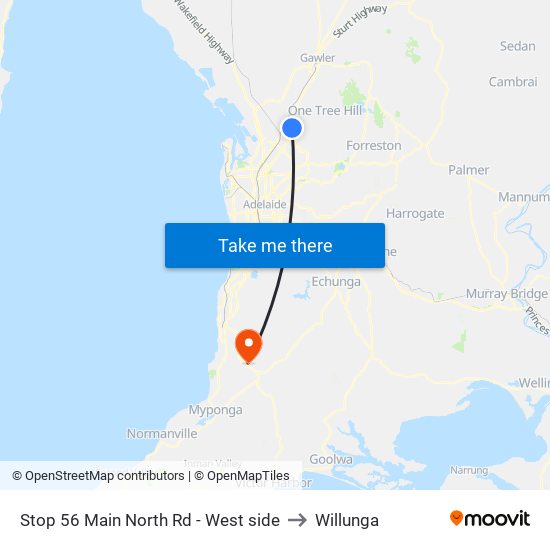 Stop 56 Main North Rd - West side to Willunga map