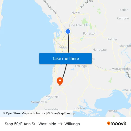 Stop 50/E Ann St - West side to Willunga map