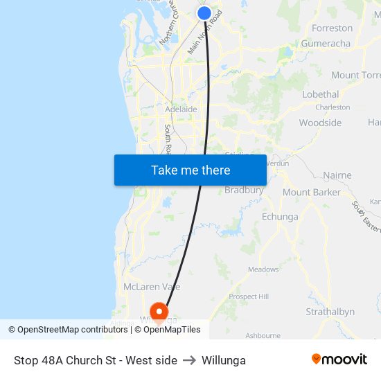 Stop 48A Church St - West side to Willunga map