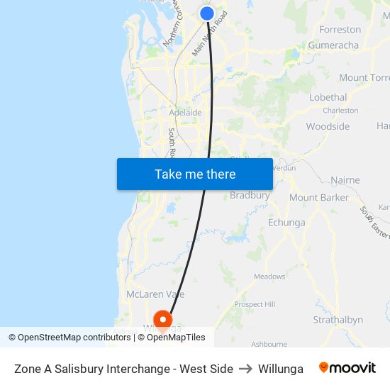 Zone A Salisbury Interchange - West Side to Willunga map