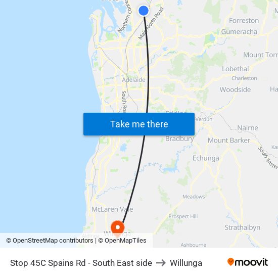 Stop 45C Spains Rd - South East side to Willunga map