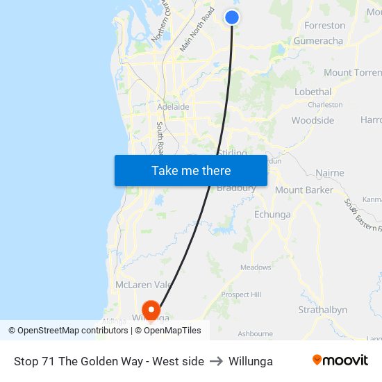 Stop 71 The Golden Way - West side to Willunga map