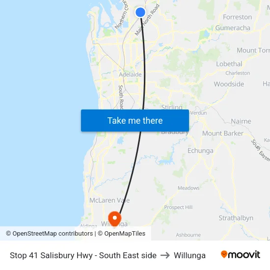 Stop 41 Salisbury Hwy - South East side to Willunga map