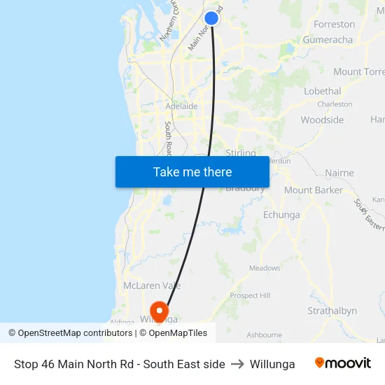 Stop 46 Main North Rd - South East side to Willunga map
