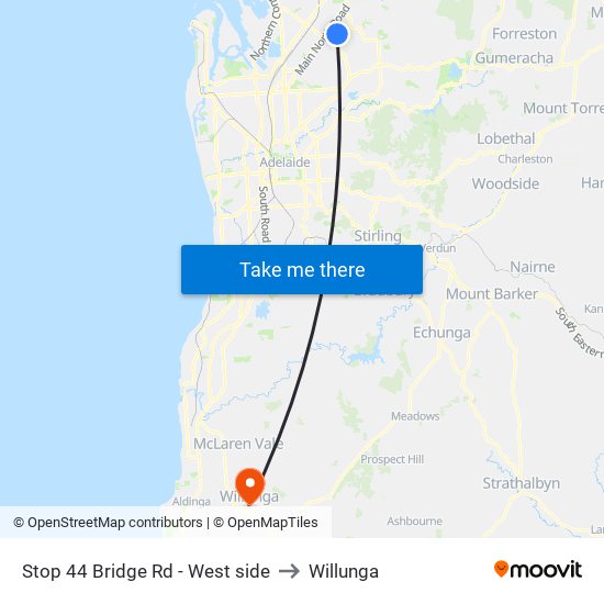 Stop 44 Bridge Rd - West side to Willunga map