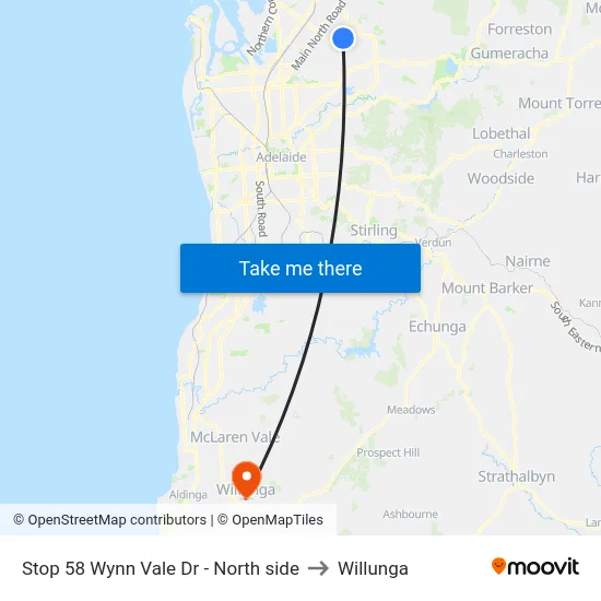 Stop 58 Wynn Vale Dr - North side to Willunga map