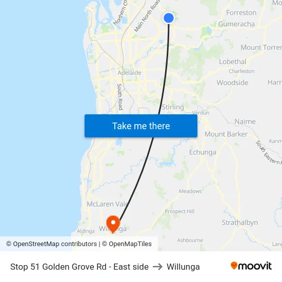 Stop 51 Golden Grove Rd - East side to Willunga map