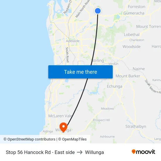Stop 56 Hancock Rd - East side to Willunga map