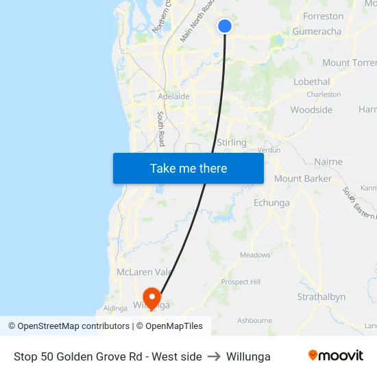 Stop 50 Golden Grove Rd - West side to Willunga map