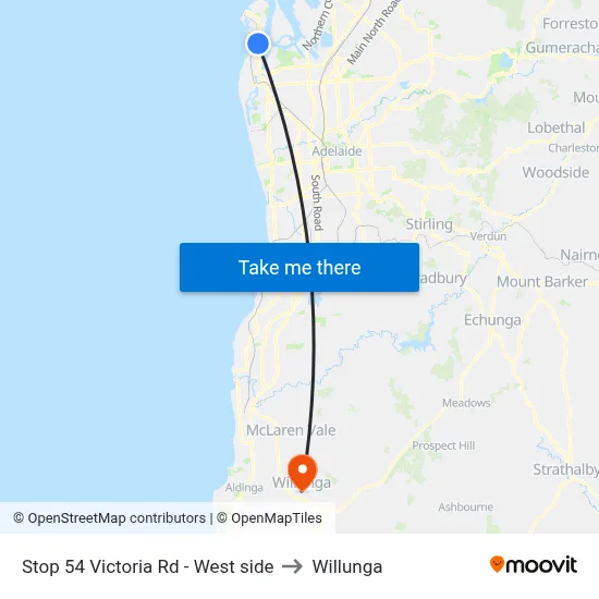 Stop 54 Victoria Rd - West side to Willunga map