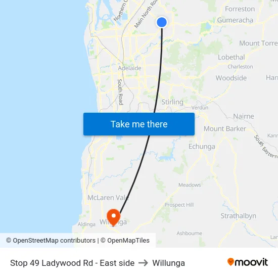 Stop 49 Ladywood Rd - East side to Willunga map