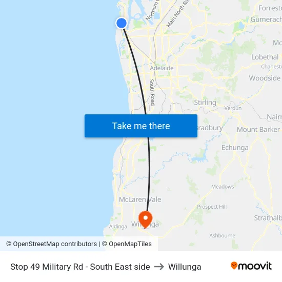 Stop 49 Military Rd - South East side to Willunga map
