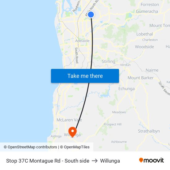 Stop 37C Montague Rd - South side to Willunga map