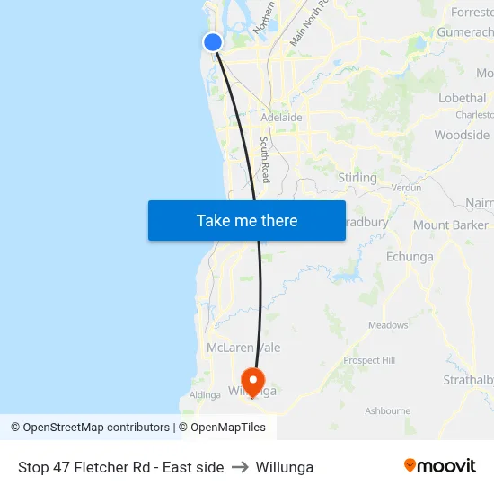Stop 47 Fletcher Rd - East side to Willunga map